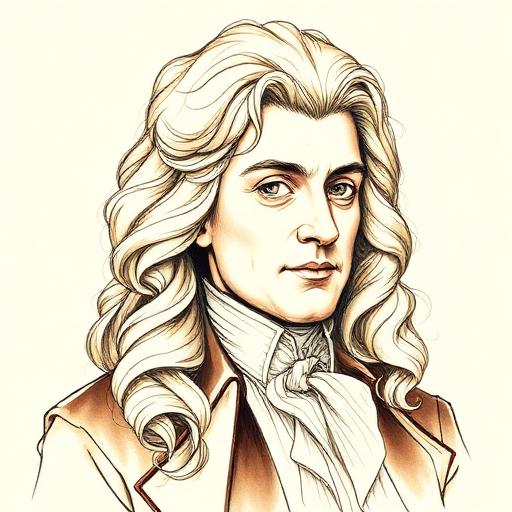 Illustrated portrait of Isaac Newton