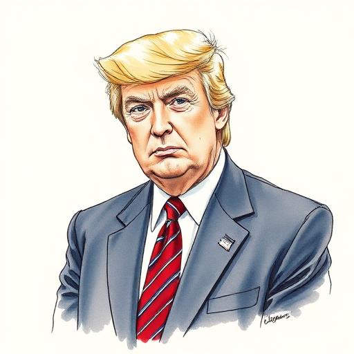 Illustrated portrait of Donald Trump in the 1980s