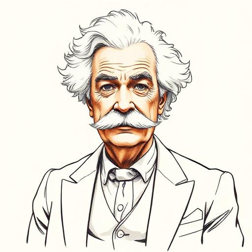 Illustrated portrait of Mark Twain